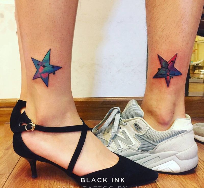 情侣刺青纹身图片_成品腿部欧美清新原创图腾纹身图案