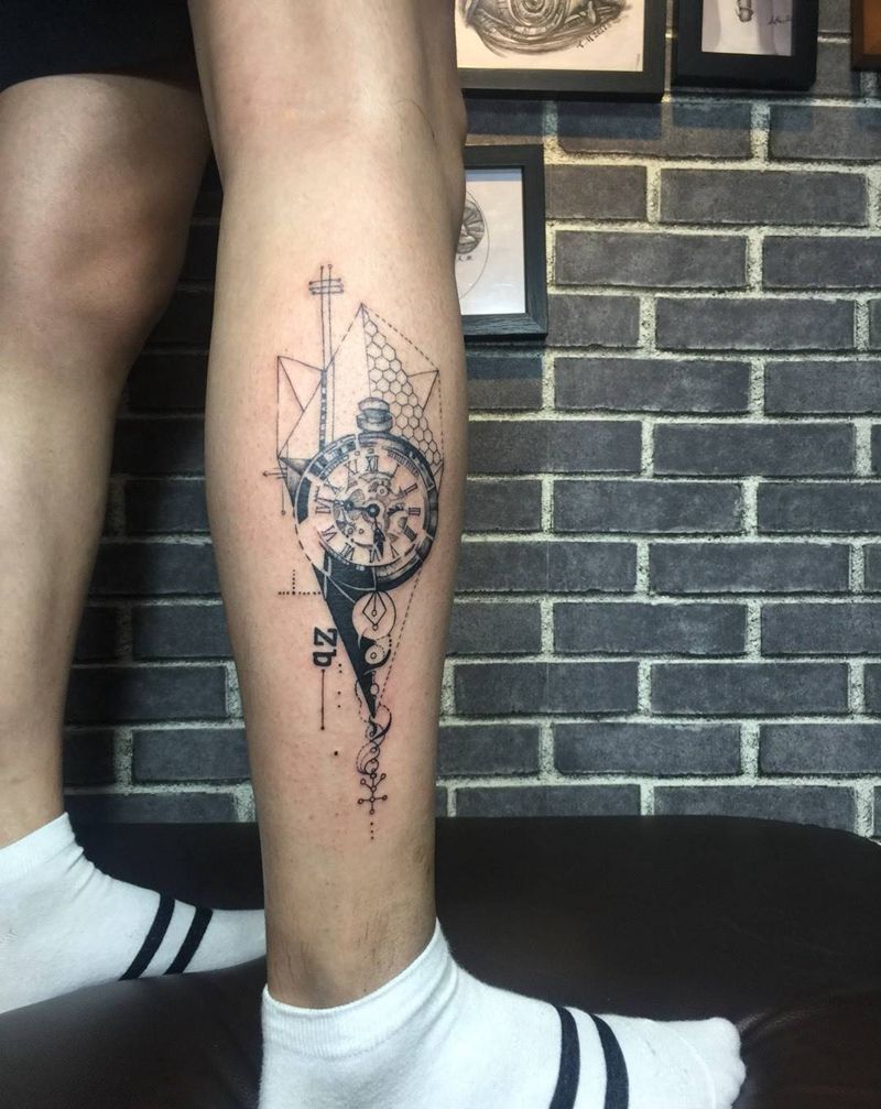 圆三纹身图片_成品腿部欧美几何纹身图案