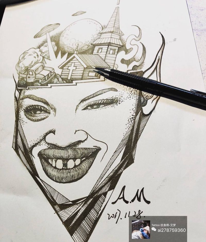 Miss Fenty纹身图片_成品手稿插画手臂腿部欧美写实肖像人物原创纹身图案