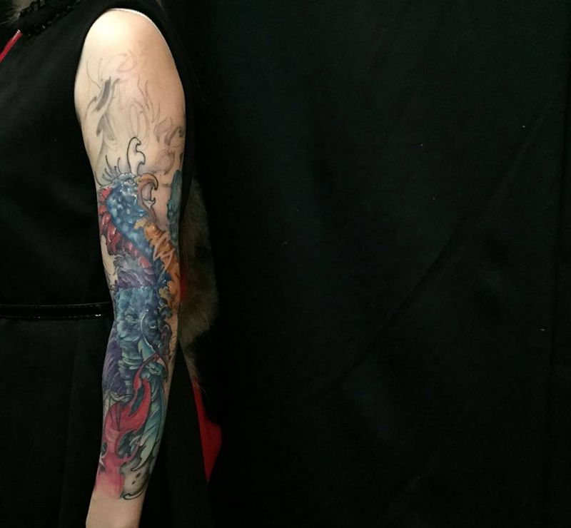 凤凰遮盖纹身图片_成品手臂手部传统动物鬼神原创人物植物纹身图案