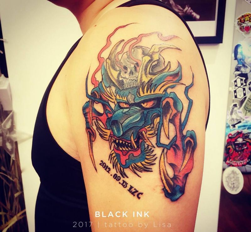 大臂龙纹身图片_成品手臂欧美动物原创图腾纹身图案