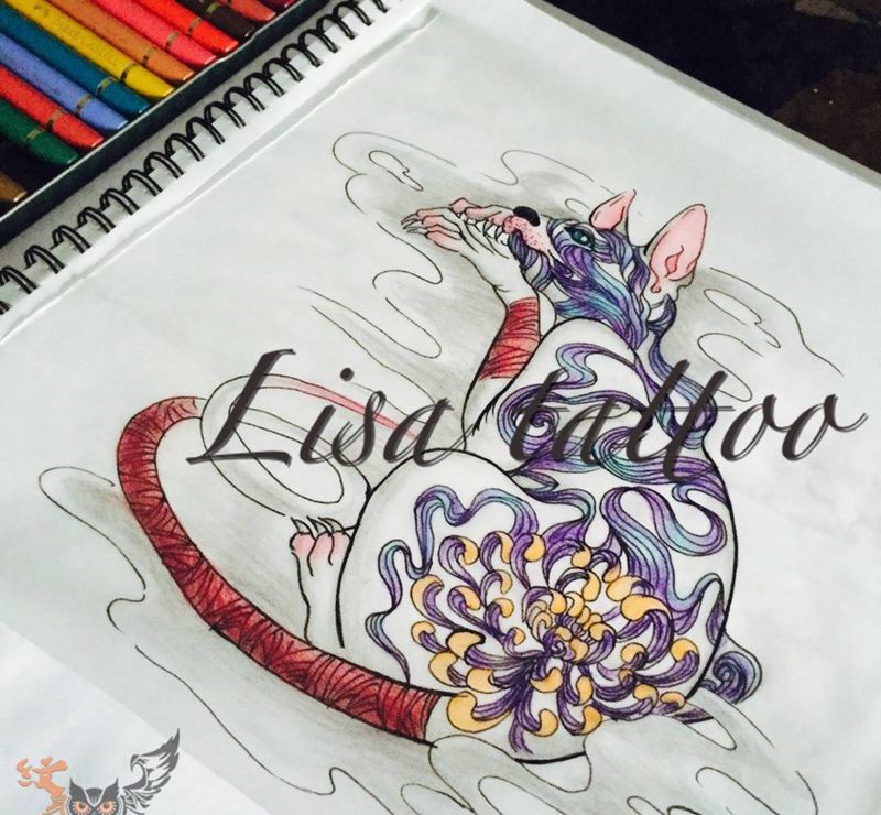 手稿 猫鼠纹身图片_手稿颈部肩部腰部背部手臂腿部欧美动物纹身图案