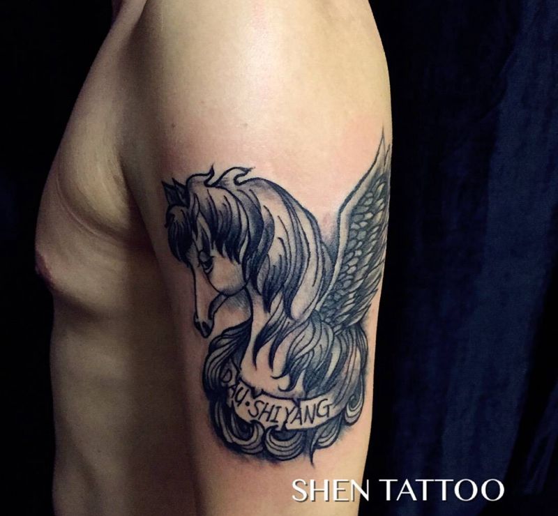 天马纹身图片_成品手臂欧美原创动物纹身图案