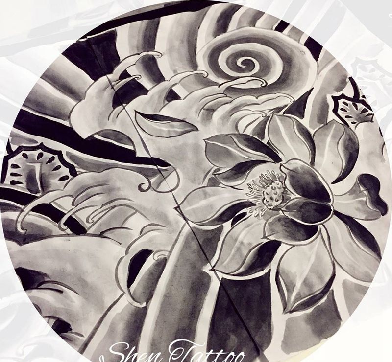 手稿 08.30纹身图片_手稿腿部传统原创植物纹身图案