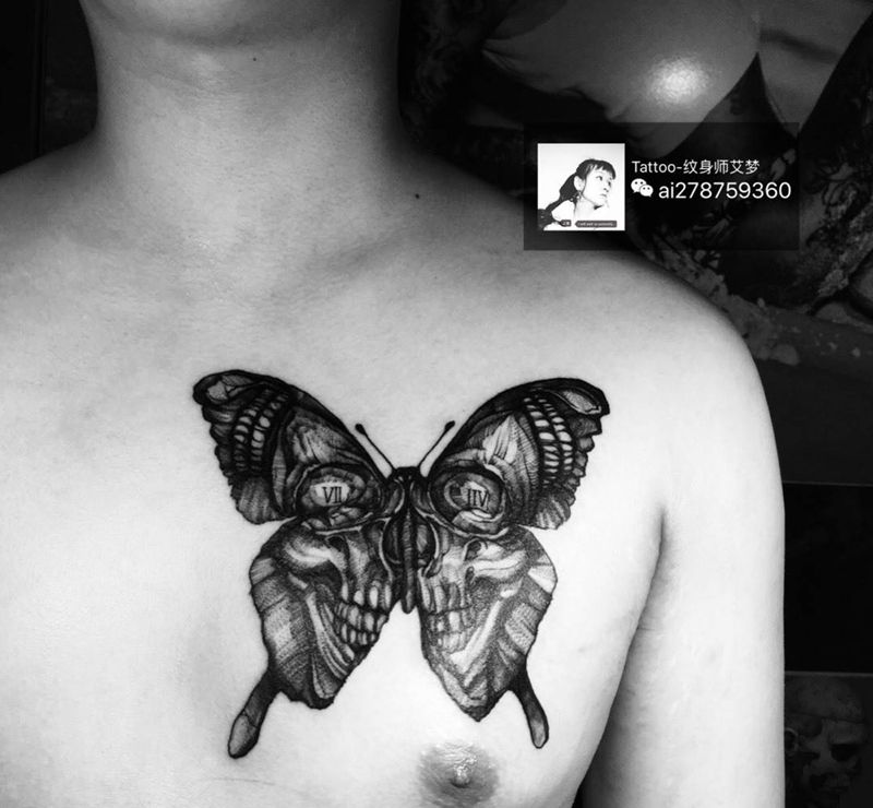 骷髅蝴蝶纹身图片