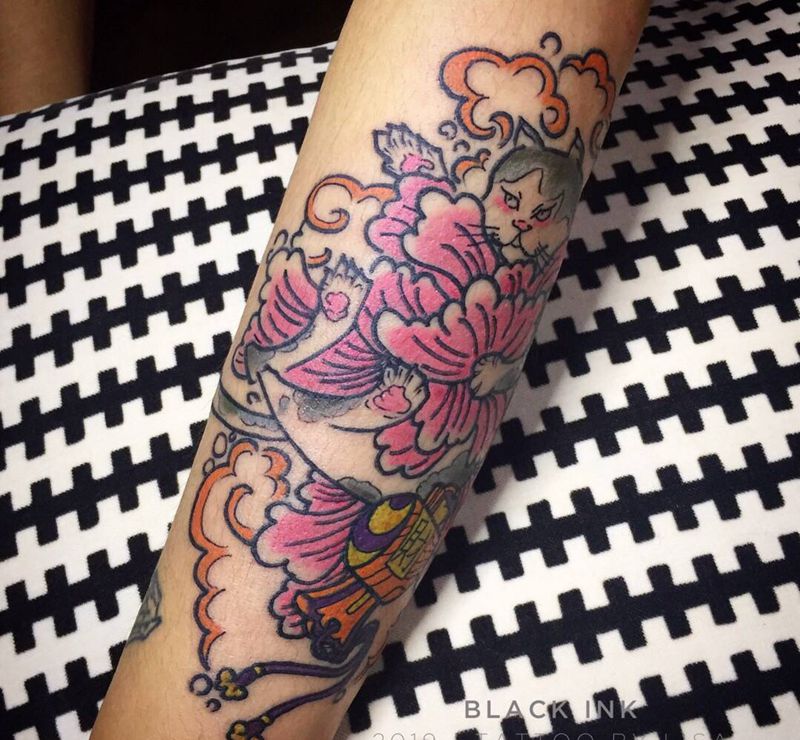 招财猫纹身图片_New School纹身图案