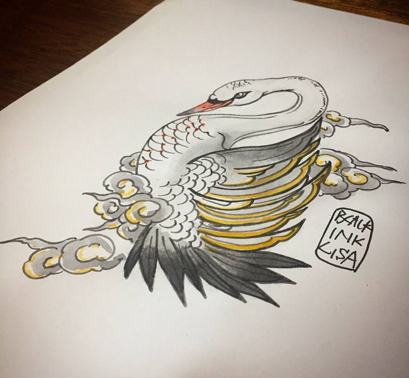 天鹅纹身图片_手臂New School纹身图案