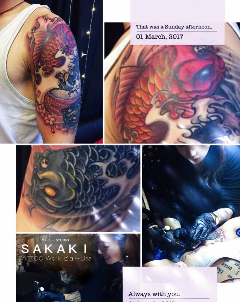 双鱼 半臂 完成纹身图片_成品手臂传统动物原创纹身图案