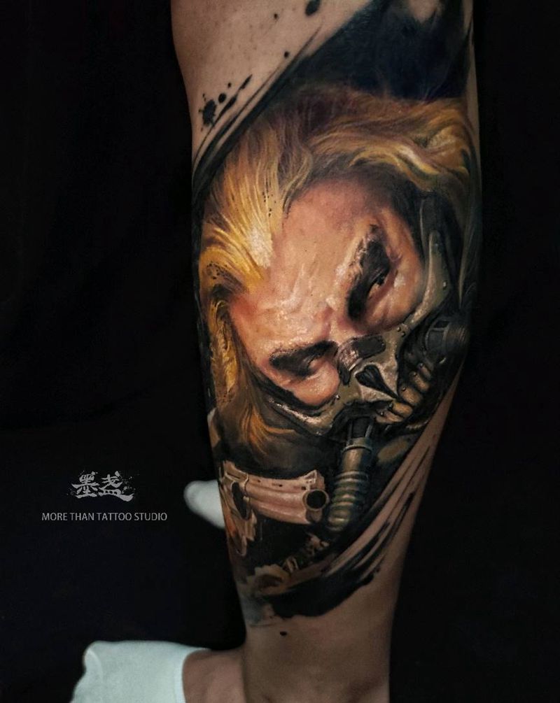 疯狂的麦克斯纹身图片_腿部欧美写实狂暴之路纹身图案