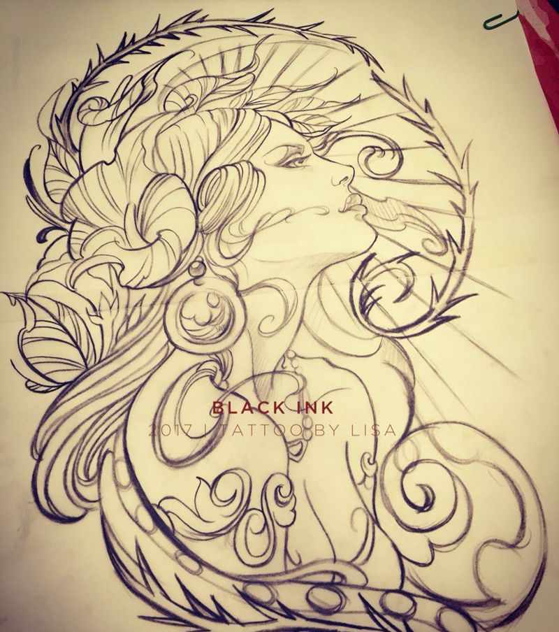 满背手稿纹身图片_成品背部欧美肖像人物原创纹身图案