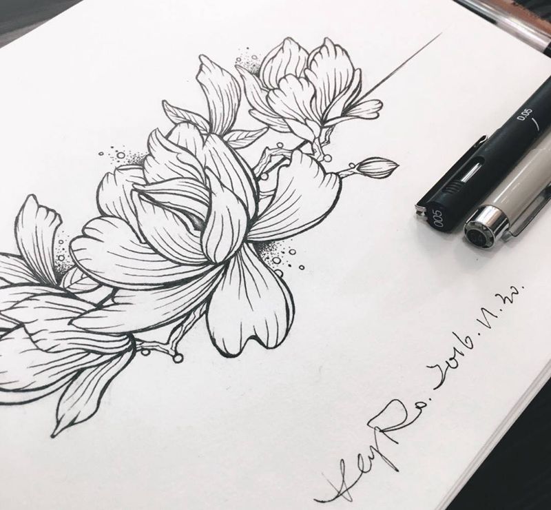 线描抽象花卉手环纹身图片_手稿手臂清新几何字符植物原创纹身图案