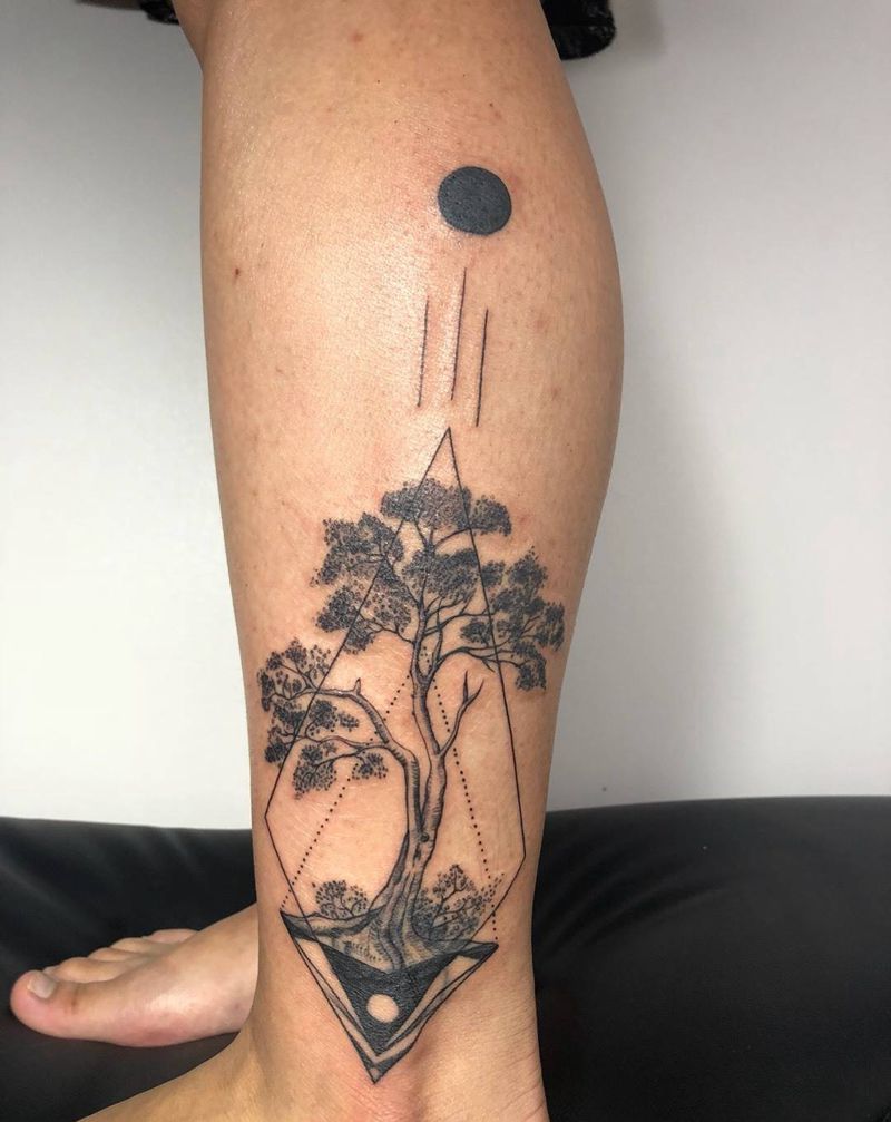 改/盖纹身图片_成品腿部欧美写实清新几何植物纹身图案