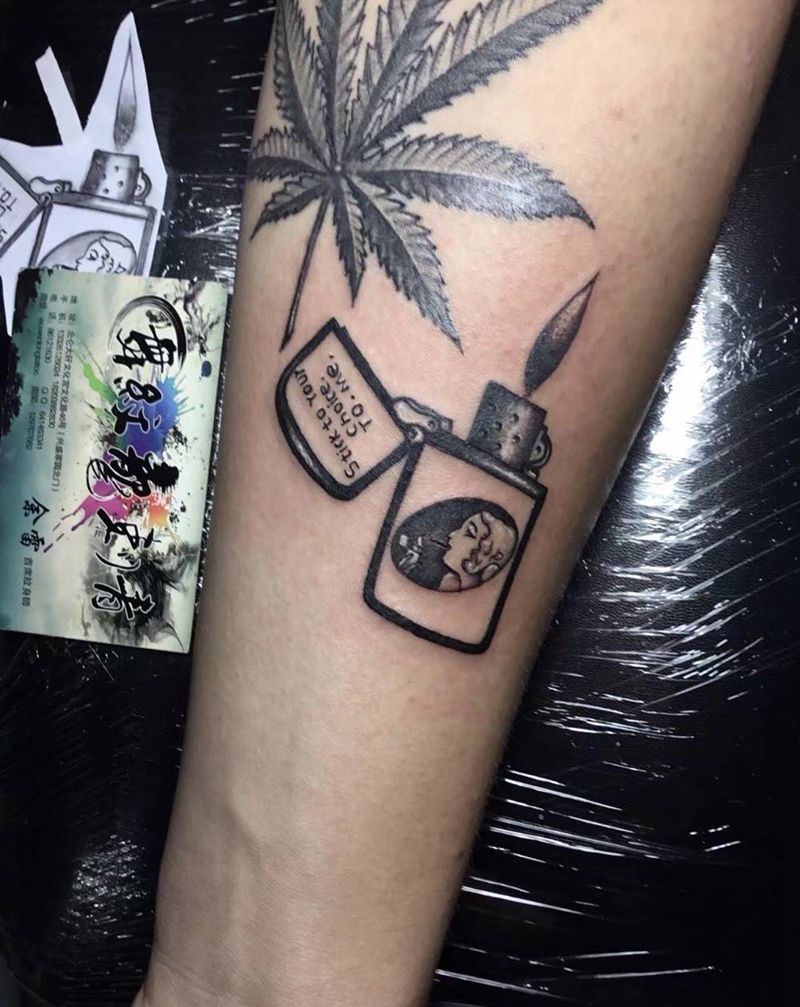 打火机纹身图片_手臂Old School纹身图案