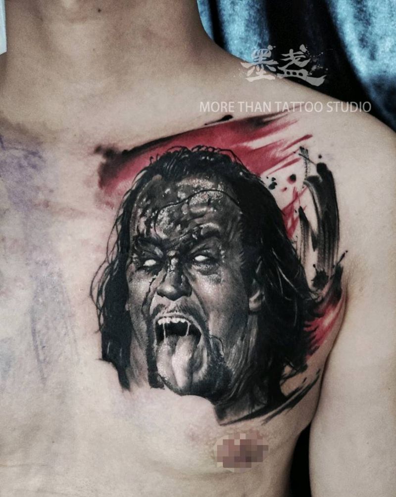 送葬者纹身图片_胸部欧美写实暗黑人物肖像纹身图案