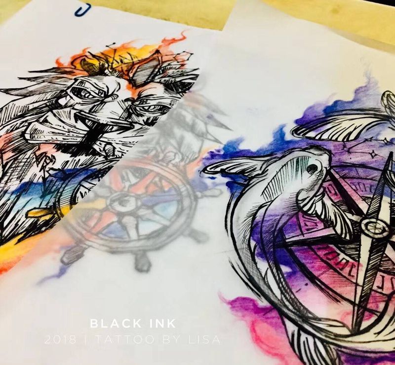 手稿纹身图片_手臂水彩几何纹身图案