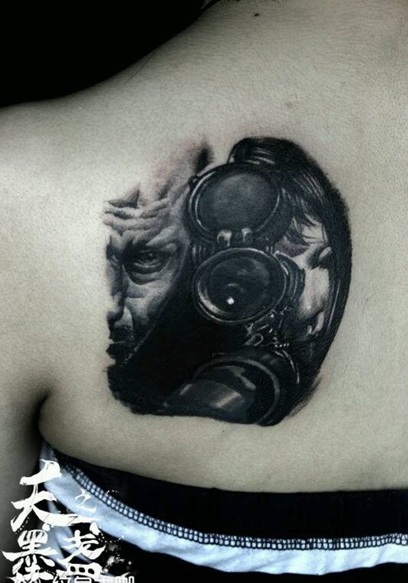 这个杀手不太冷纹身图片_背部欧美肖像写实人物成品纹身图案