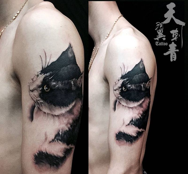 猫纹身图片_成品手部欧美肖像动物鬼神人物原创宗教纹身图案