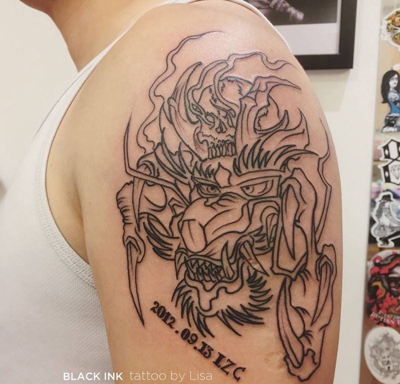 大臂外侧 龙纹身图片_成品手臂欧美动物原创纹身图案