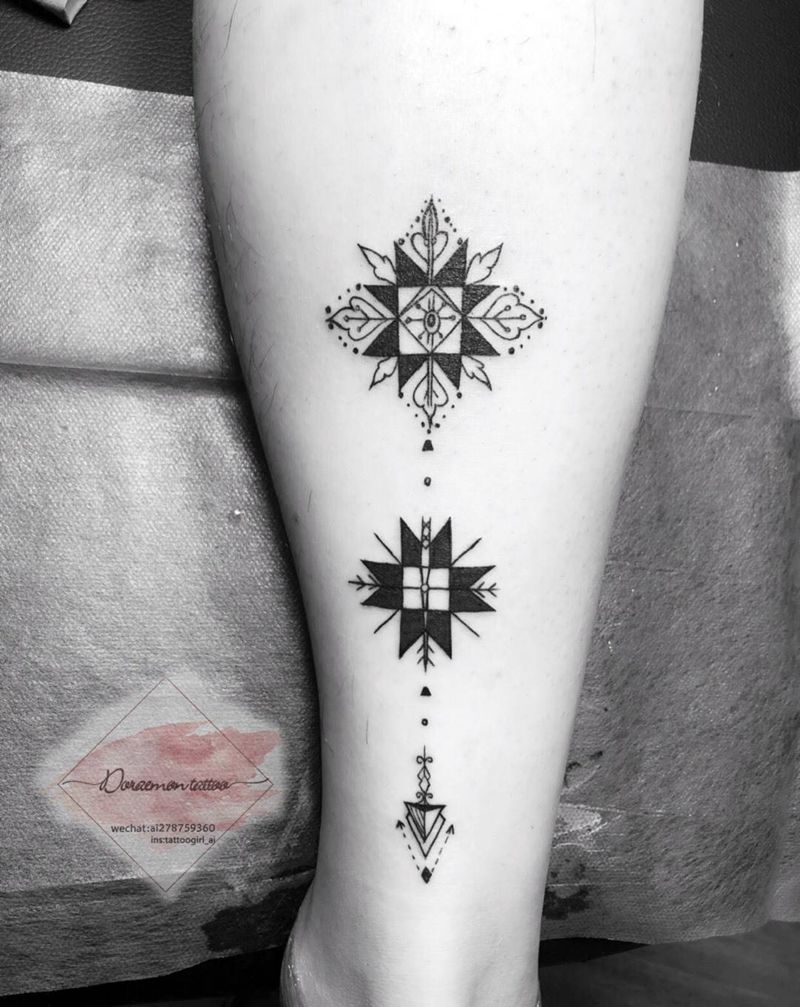 信仰纹身图片_成品腿部清新欧美几何字符宗教纹身图案