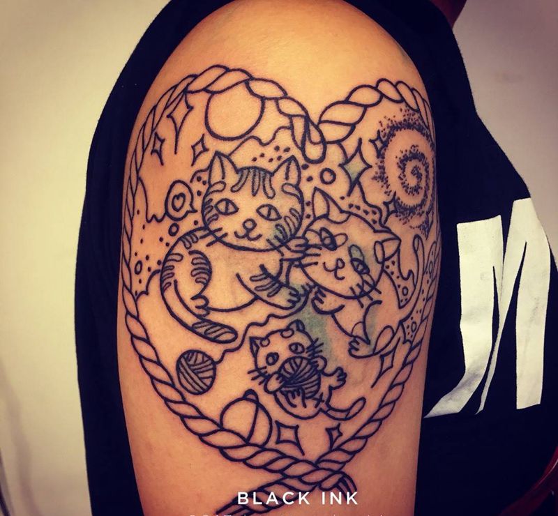 家有三可爱 未完待续纹身图片_成品手臂欧美动物原创纹身图案