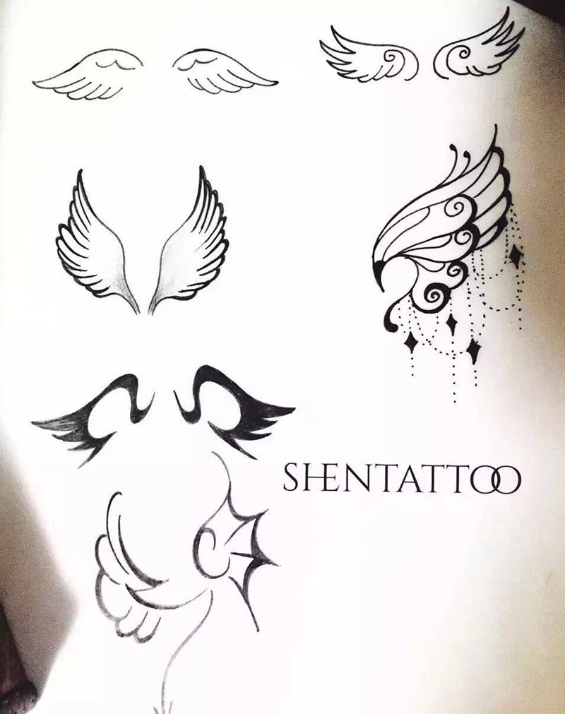 小翅手稿纹身图片_手稿肩部颈部欧美清新原创纹身图案