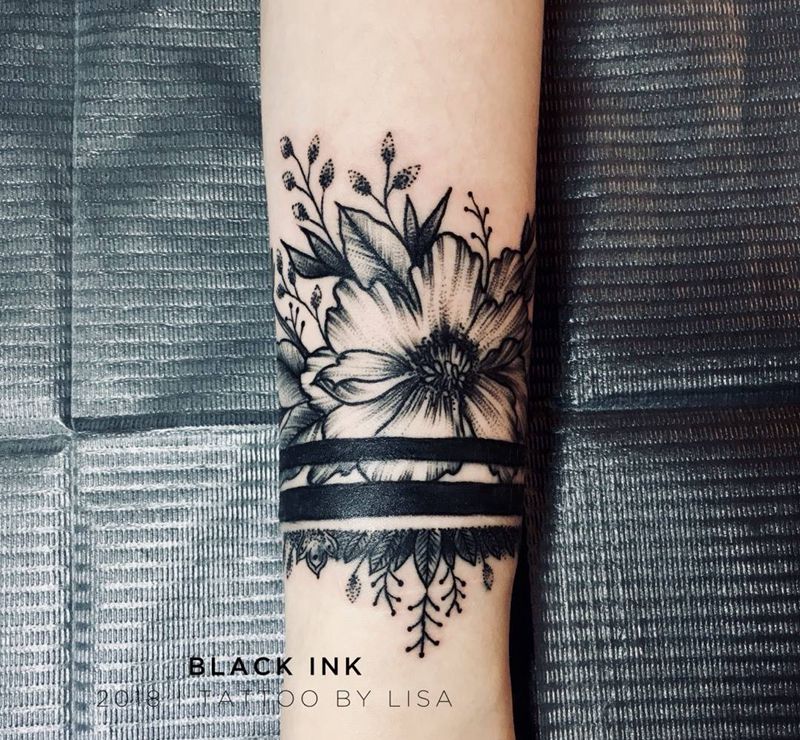 臂环遮盖纹身图片_成品手臂欧美清新植物图腾原创纹身图案