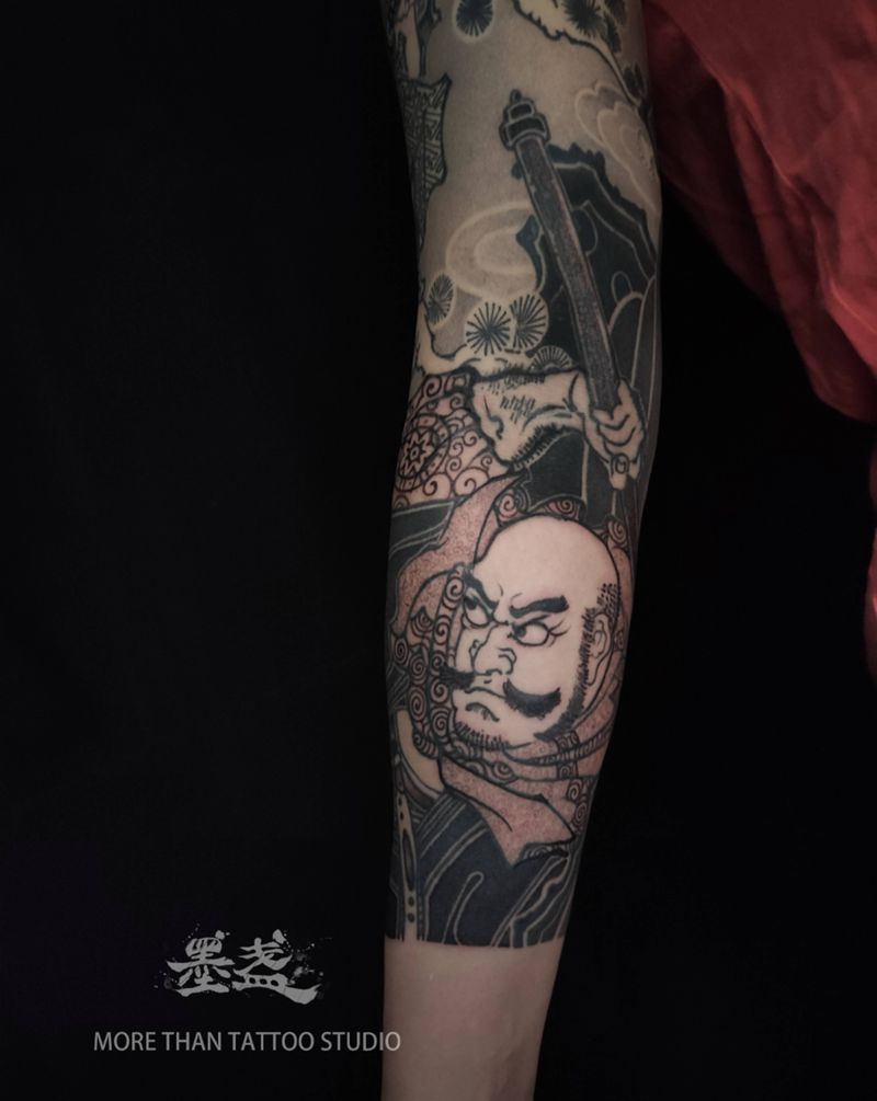 源义经纹身图片_手臂新传统武藏坊弁庆纹身图案