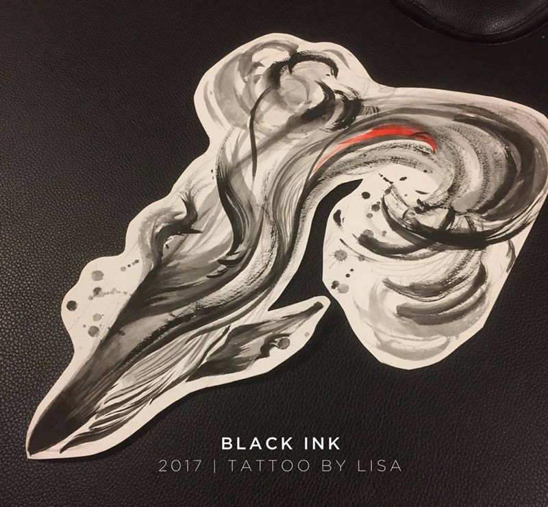 客訂手稿纹身图片_手稿腿部国画清新动物原创纹身图案