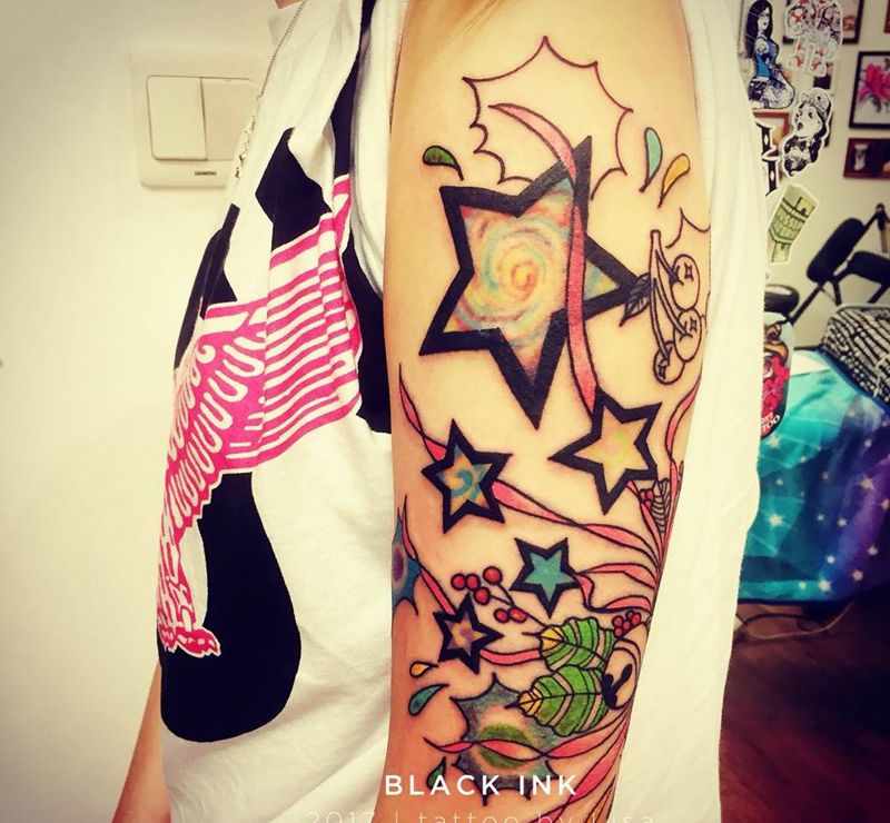 大臂铃铛（老图修改）纹身图片_成品手臂欧美清新原创纹身图案