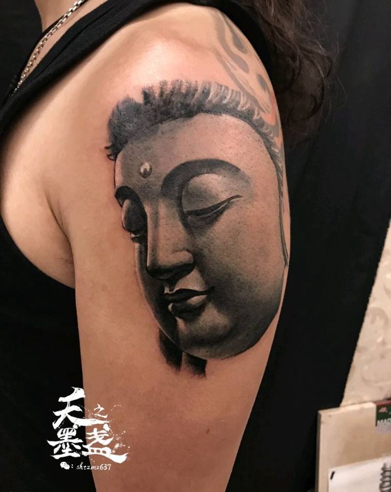 昨夜加班进度纹身图片_手臂欧美肖像写实宗教纹身图案