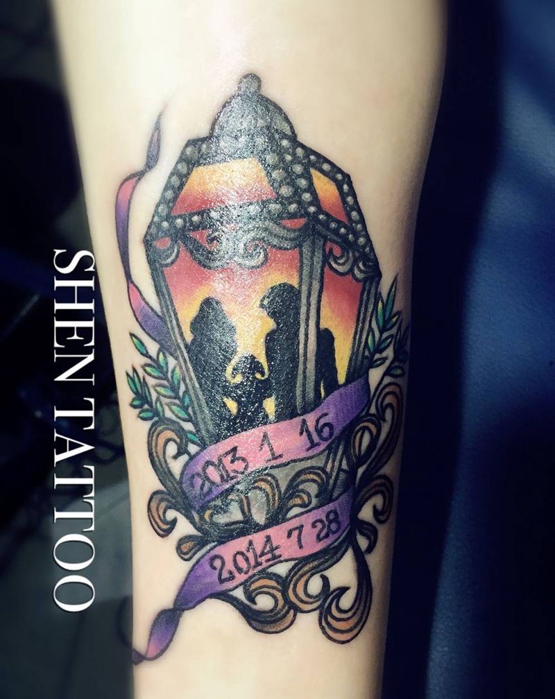 灯纹身图片_成品腿部欧美原创纹身图案