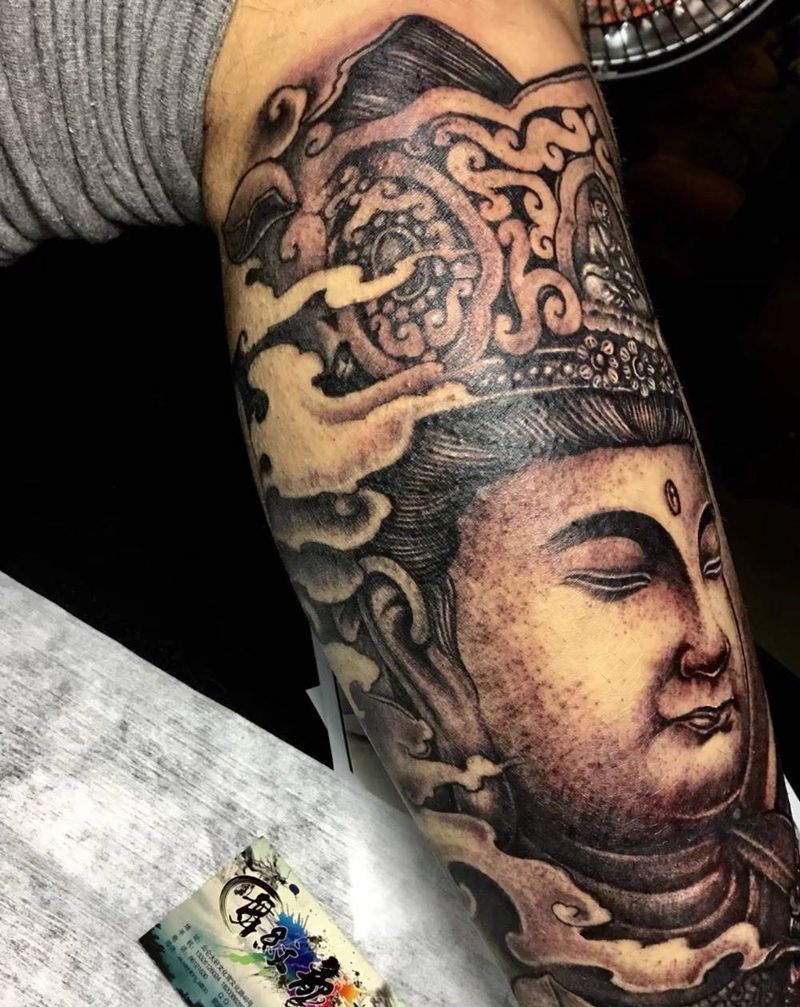 佛纹身图片_成品腿部传统习俗人物纹身图案