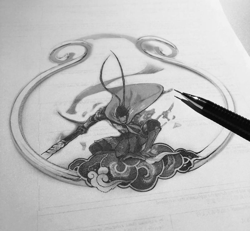 悟空纹身图片_手稿手臂肖像清新传统人物图腾纹身图案