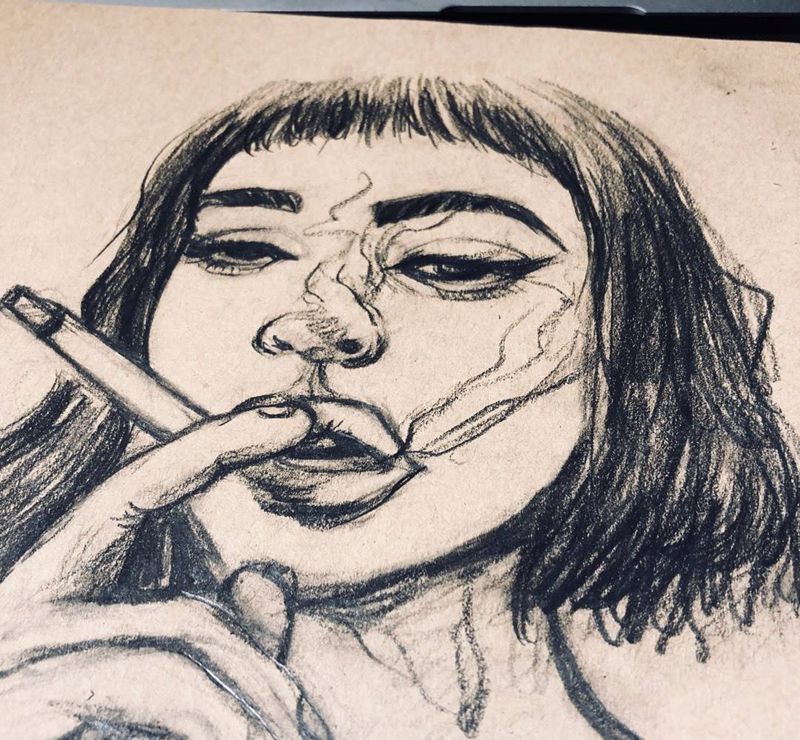 炊烟袅袅纹身图片_手稿纹身图案