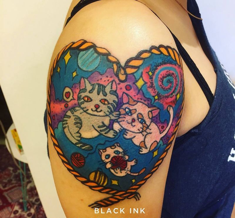 三可愛 完成纹身图片_成品手臂欧美动物原创纹身图案