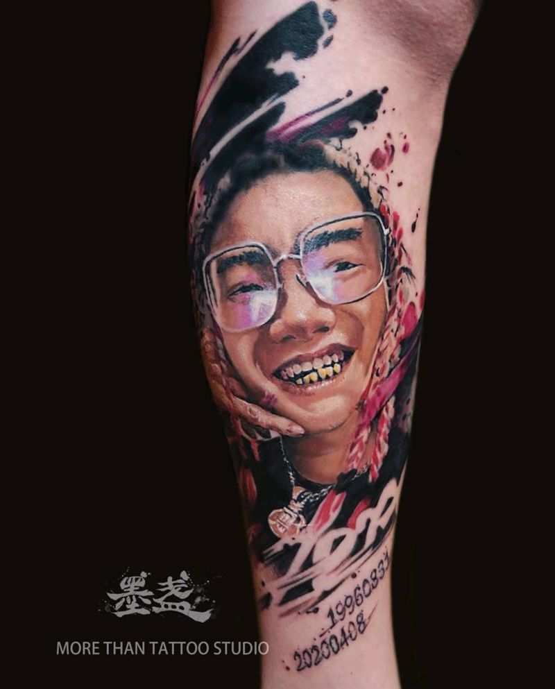 纪念纹身图片_腿部欧美写实人物肖像彩色纹身图案