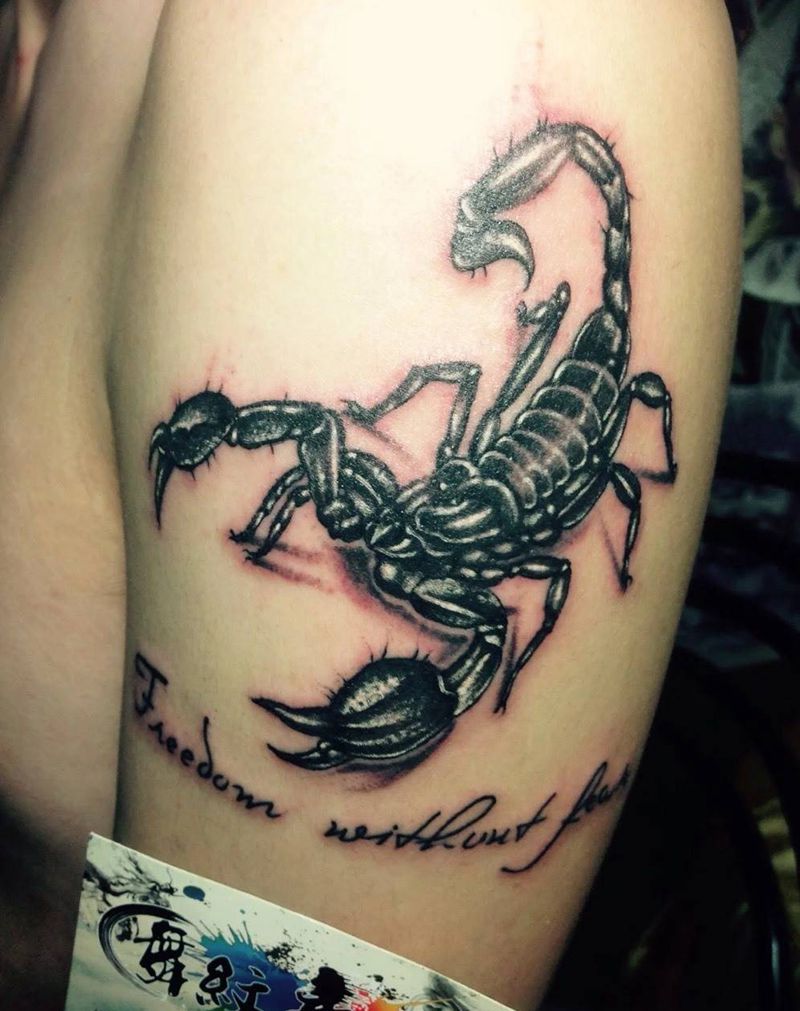 蝎子纹身图片_成品手臂传统清新动物纹身图案