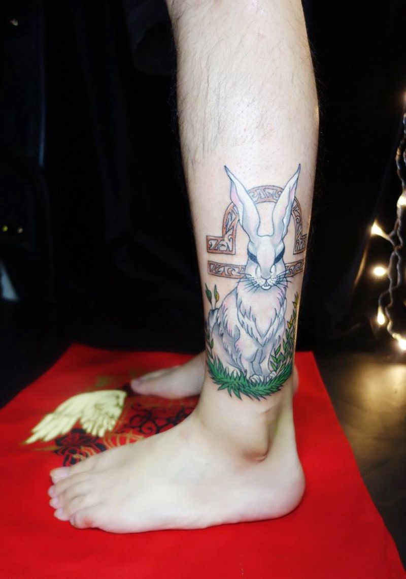 兔 30纹身图片_成品腿部欧美原创动物纹身图案