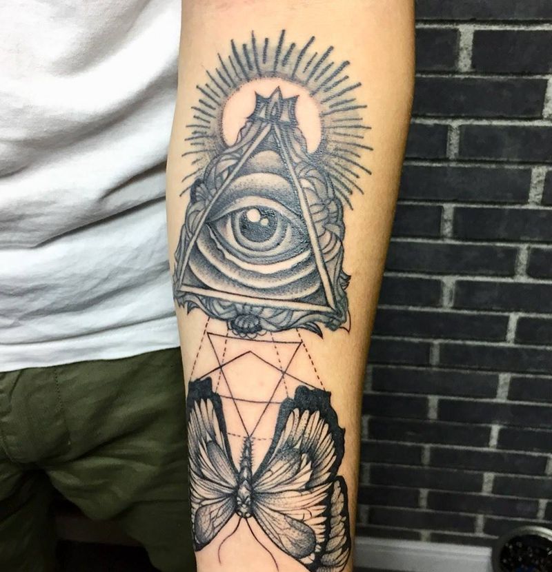 修改+蝴蝶纹身图片_成品手臂欧美几何动物纹身图案