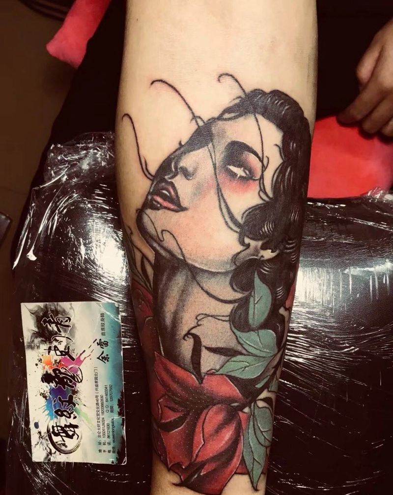 女巫纹身图片_成品手臂欧美人物鬼神纹身图案