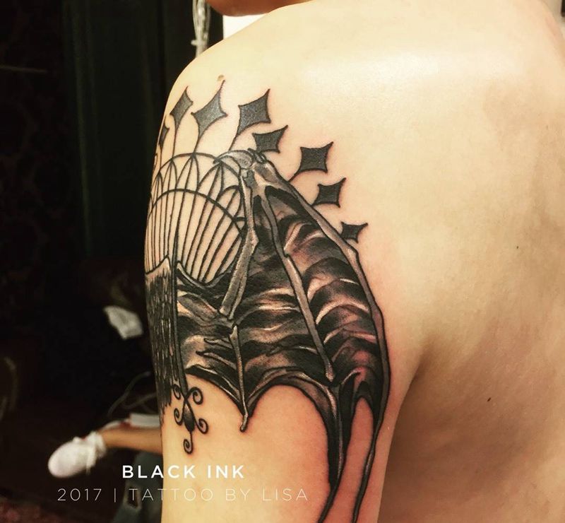 天使恶魔纹身图片_成品手臂欧美写实动物原创鬼神纹身图案