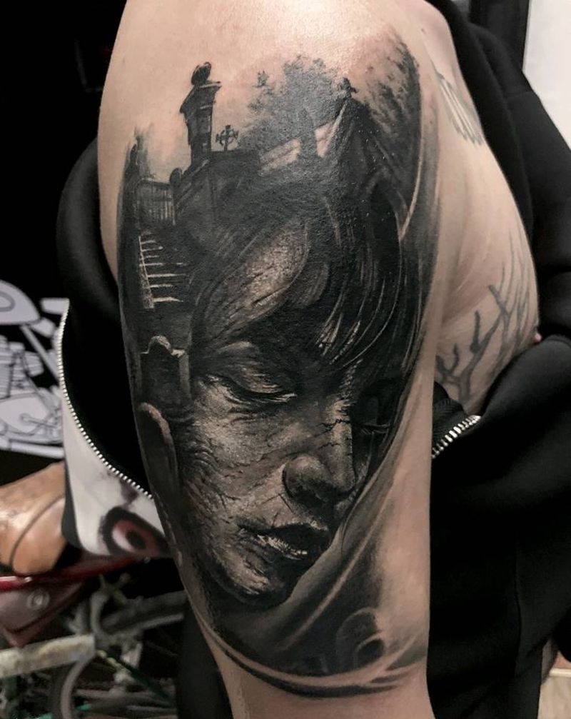 暗黑肖像纹身图片_手臂欧美写实暗黑纹身图案