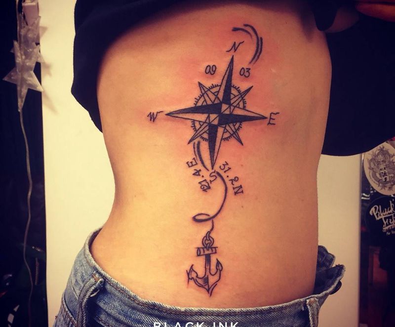 侧腰航海元素纹身图片_成品腰部欧美清新图腾原创纹身图案