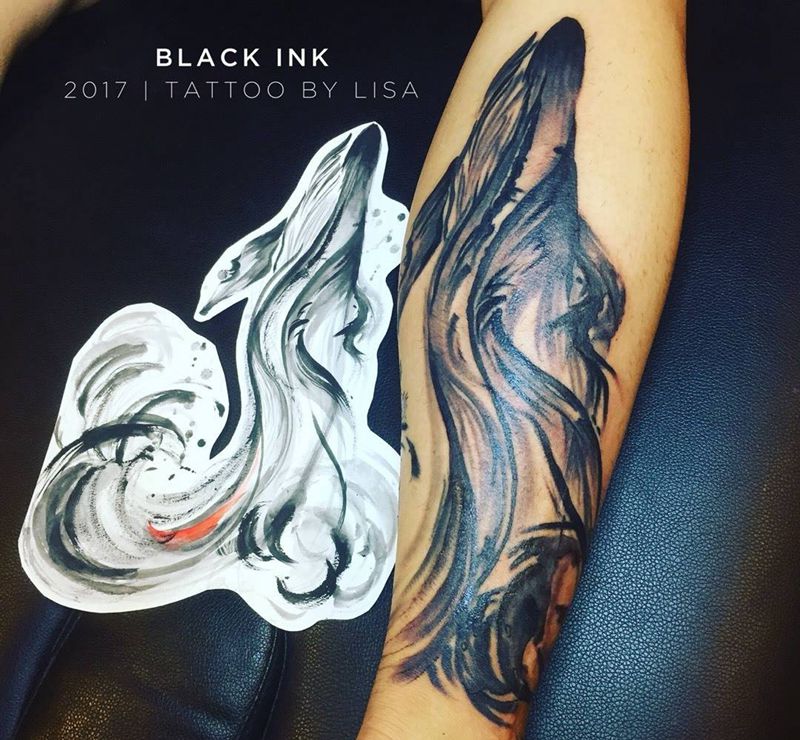 小腿鯨魚 未完成纹身图片_成品腿部欧美动物原创纹身图案