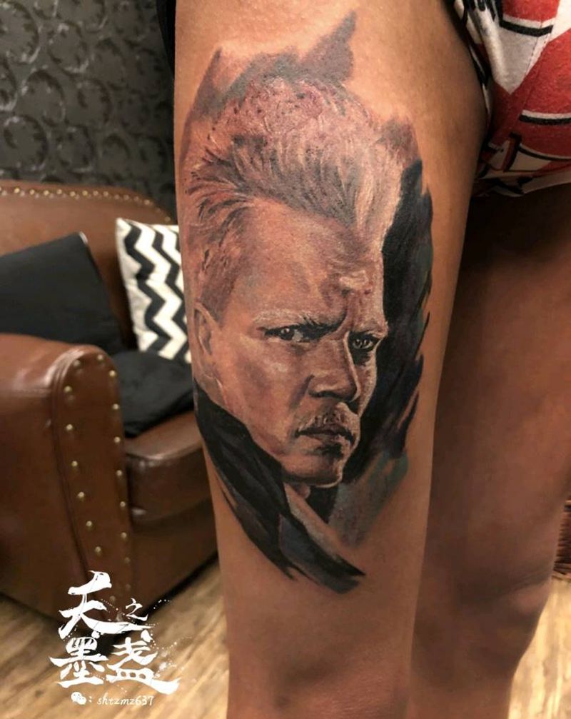 约翰·尼德普纹身图片_腿部欧美写实神奇动物纹身图案