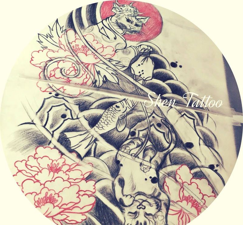 整臂 手稿 未完纹身图片_手稿手臂传统原创图腾动物纹身图案