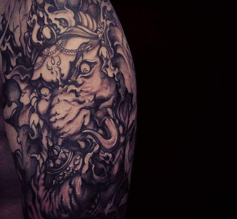 象神纹身图片_成品手臂手部传统动物鬼神原创宗教纹身图案