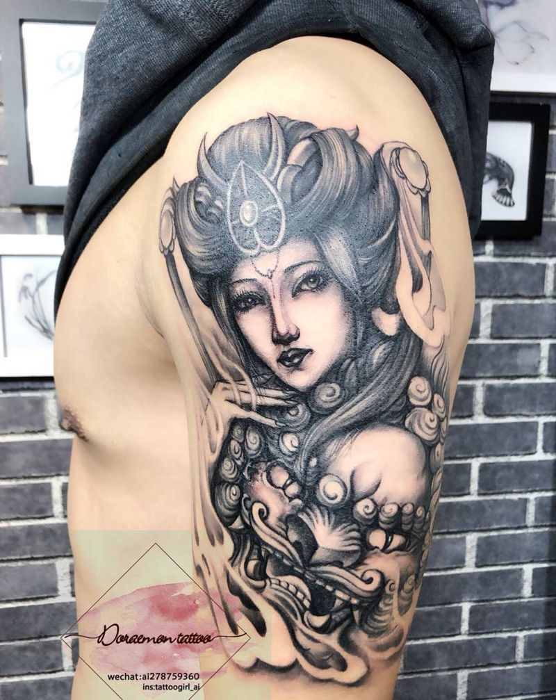 改图，艺妓纹身图片_成品手臂写实肖像清新传统人物纹身图案