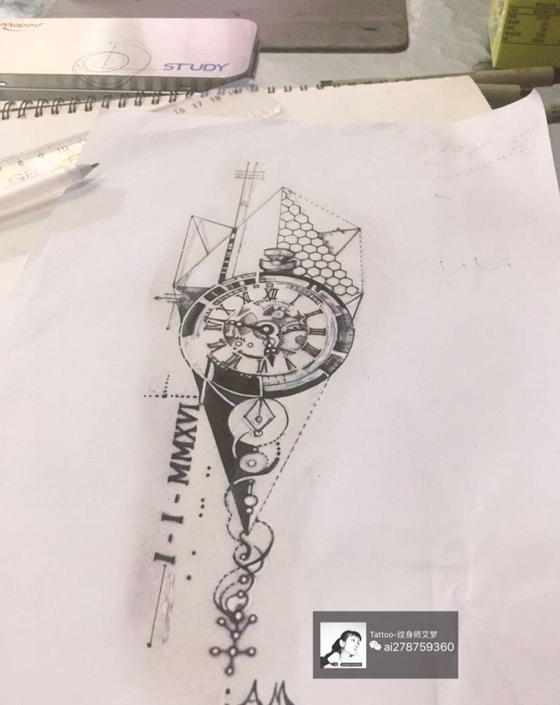 几何（非原创）纹身图片_成品腿部欧美几何纹身图案