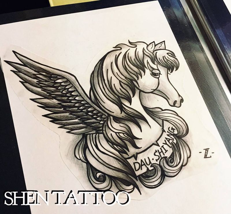 天马纹身图片_手稿手臂欧美原创纹身图案